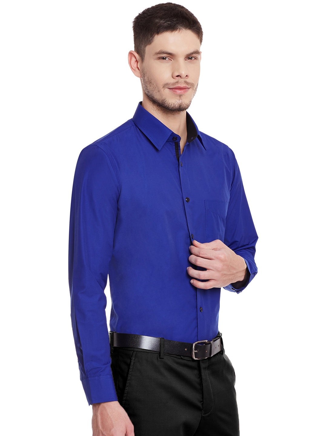 Men Royal Blue Solid Pure Cotton Slim Fit Formal Shirt