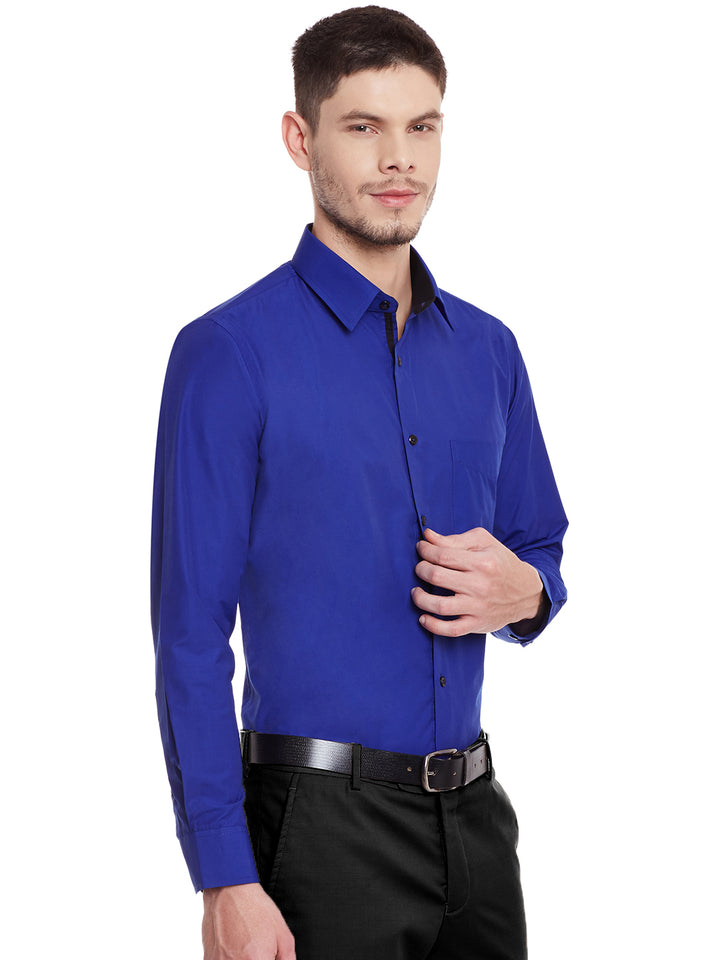 Men Royal Blue Solid Pure Cotton Slim Fit Formal Shirt