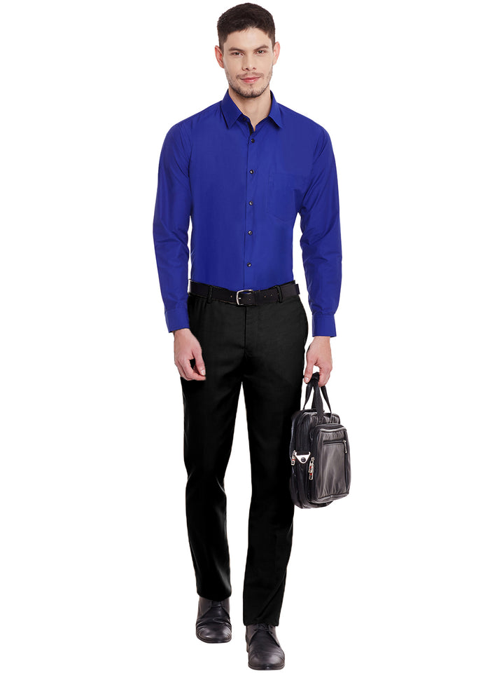 Men Royal Blue Solid Pure Cotton Slim Fit Formal Shirt
