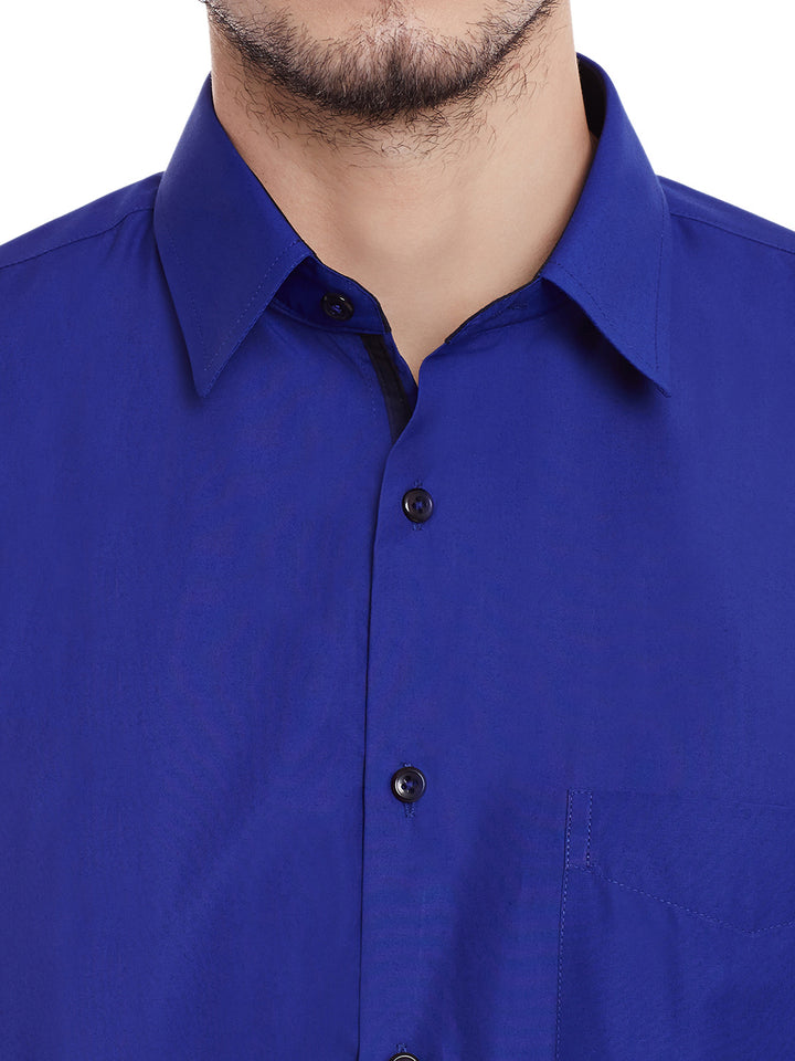 Men Royal Blue Solid Pure Cotton Slim Fit Formal Shirt