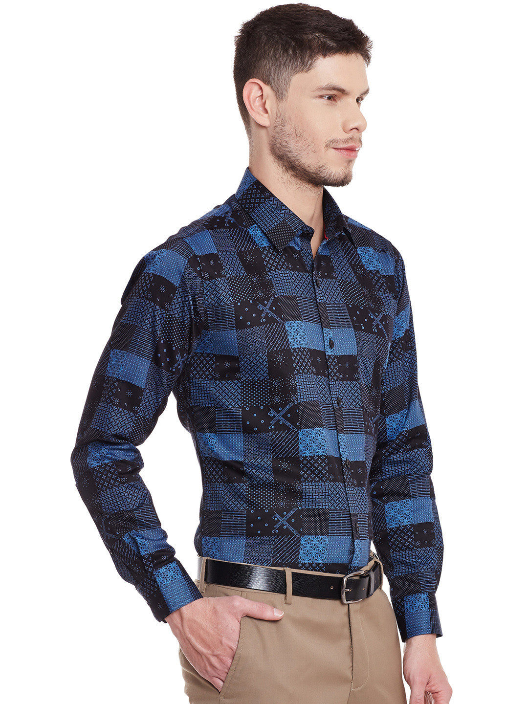 Men Black Printed Pure Cotton Slim Fit Formal Shirt