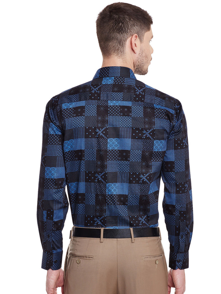 Men Black Printed Pure Cotton Slim Fit Formal Shirt