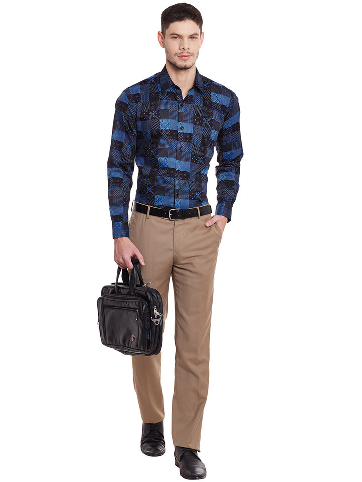 Men Black Printed Pure Cotton Slim Fit Formal Shirt