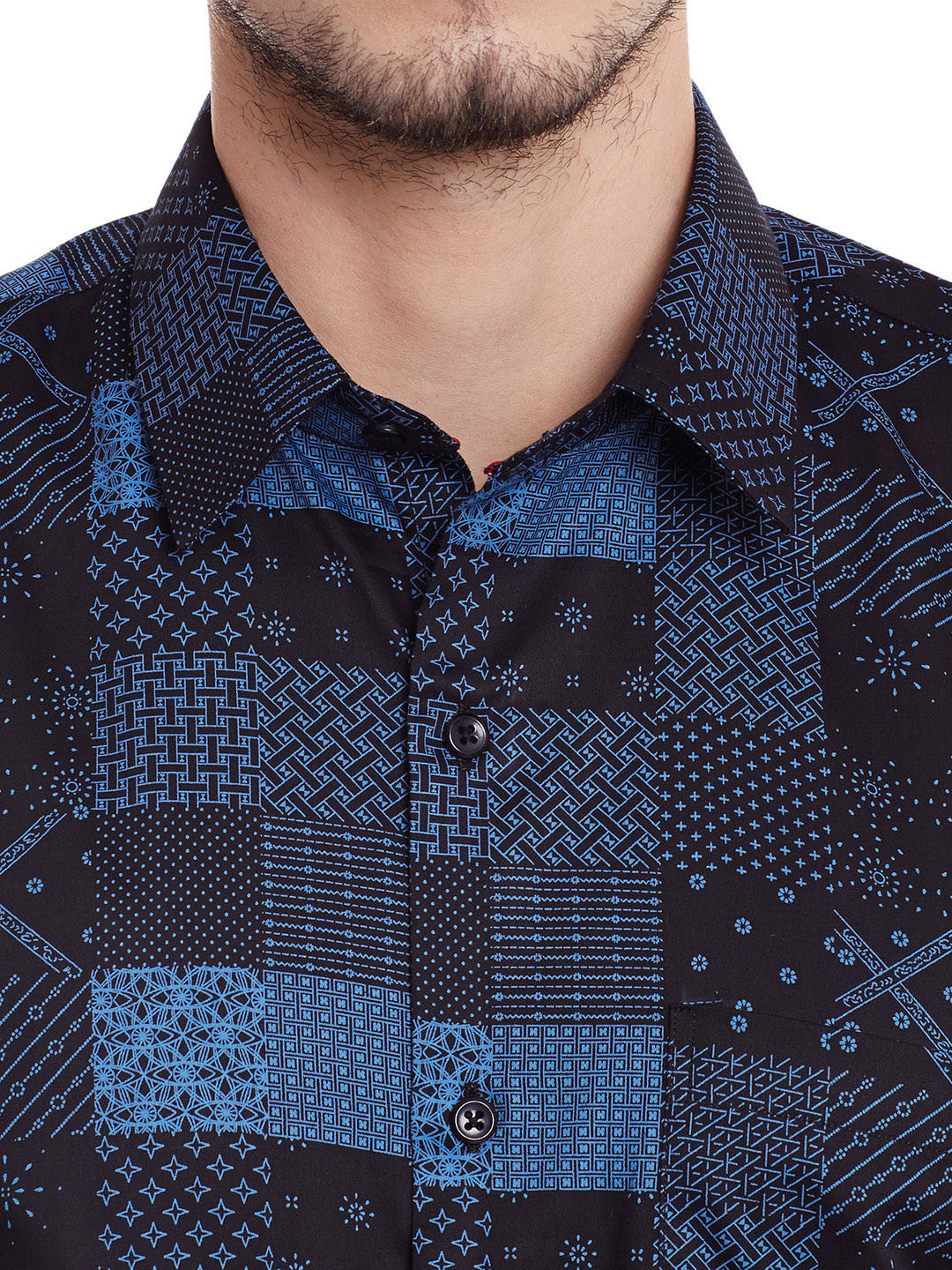 Men Black Printed Pure Cotton Slim Fit Formal Shirt