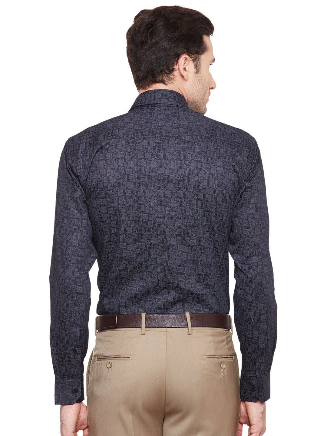 Men Black Printed Cotton Slim Fit Formal Shirt