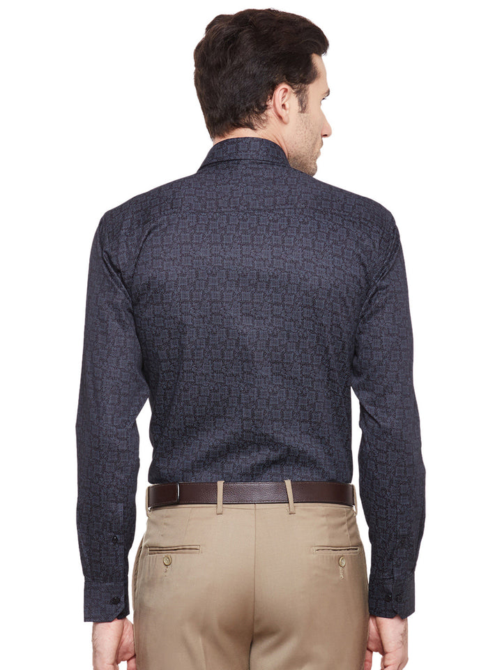 Men Black Printed Cotton Slim Fit Formal Shirt