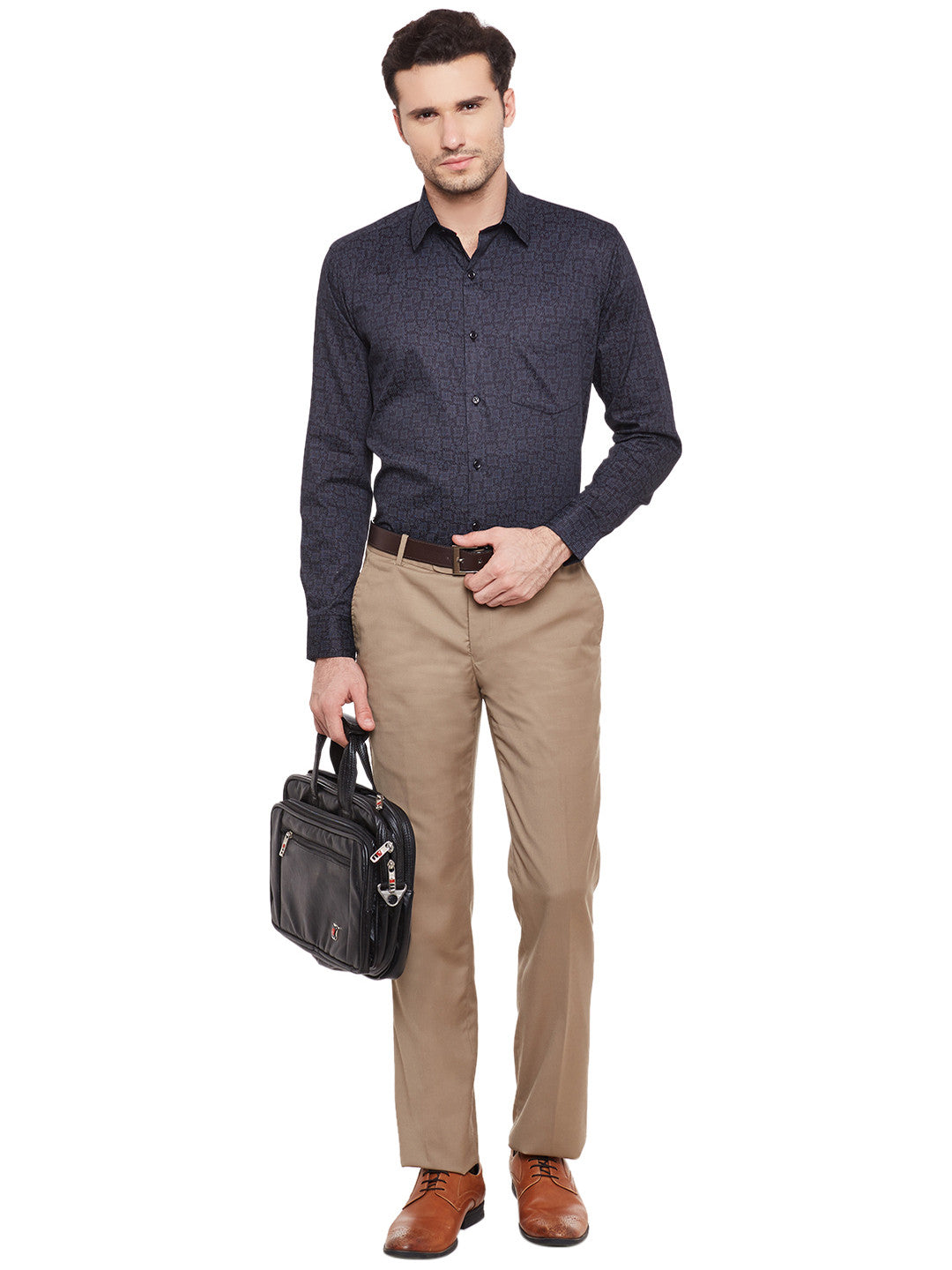 Men Black Printed Cotton Slim Fit Formal Shirt