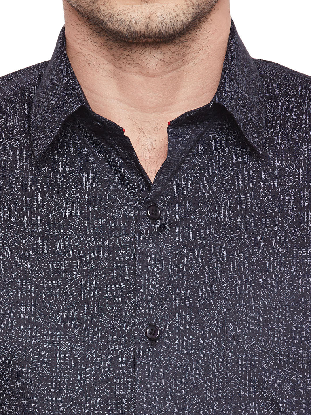 Men Black Printed Cotton Slim Fit Formal Shirt