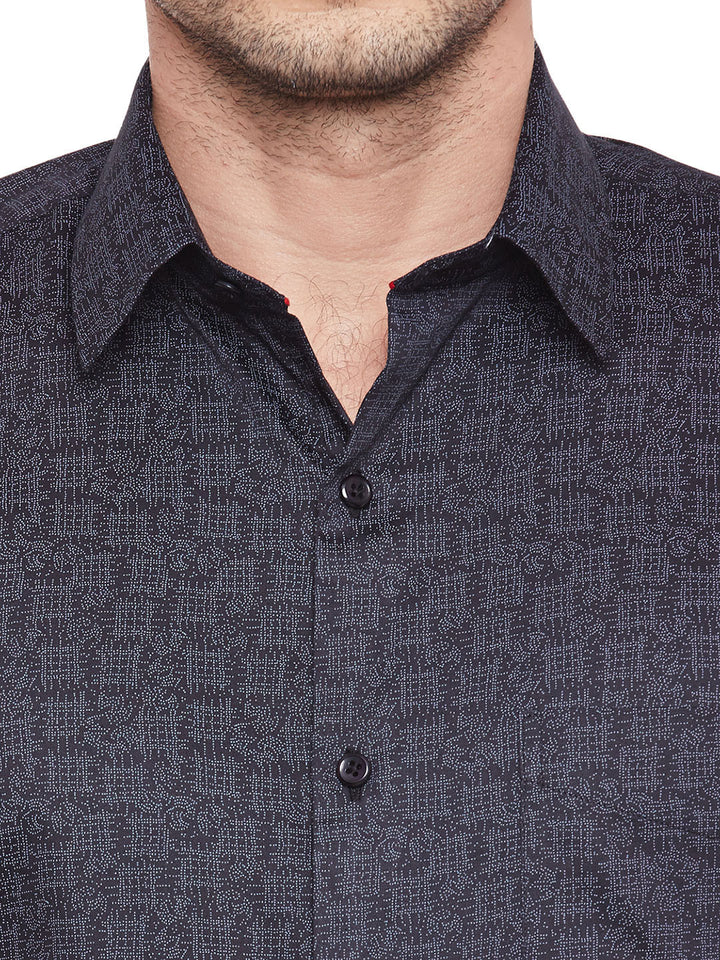 Men Black Printed Cotton Slim Fit Formal Shirt