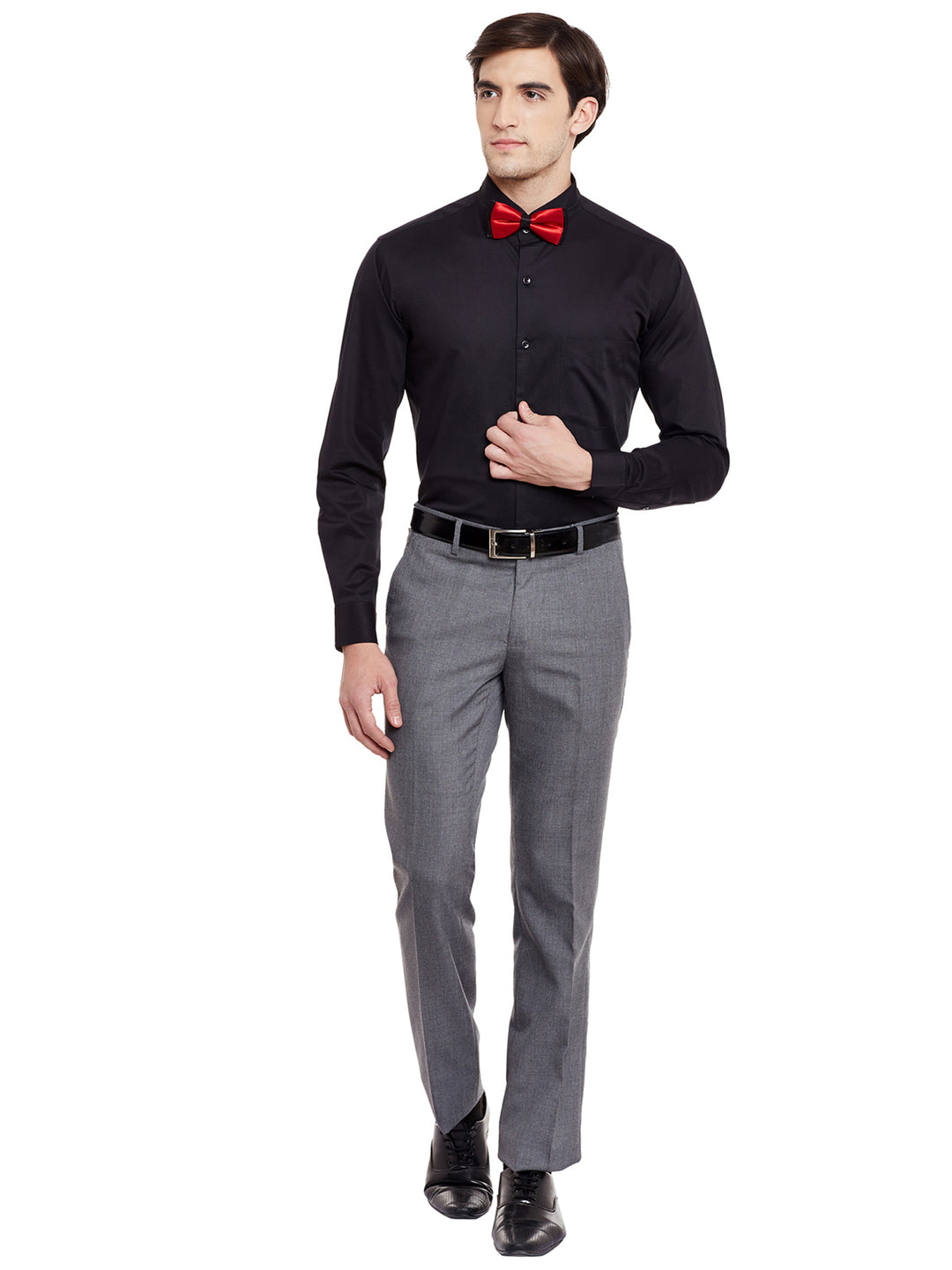 Men Black Solid Pure Cotton Bow Collar Slim Fit Formal Shirt