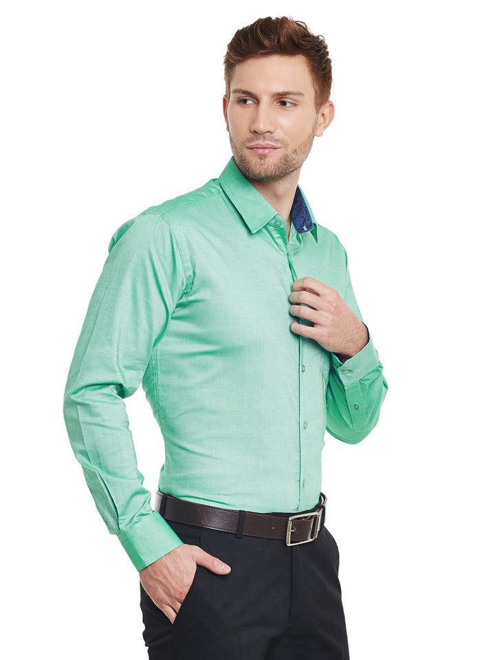 Men Green Solid  Pure  Cotton Slim Fit Formal Shirt