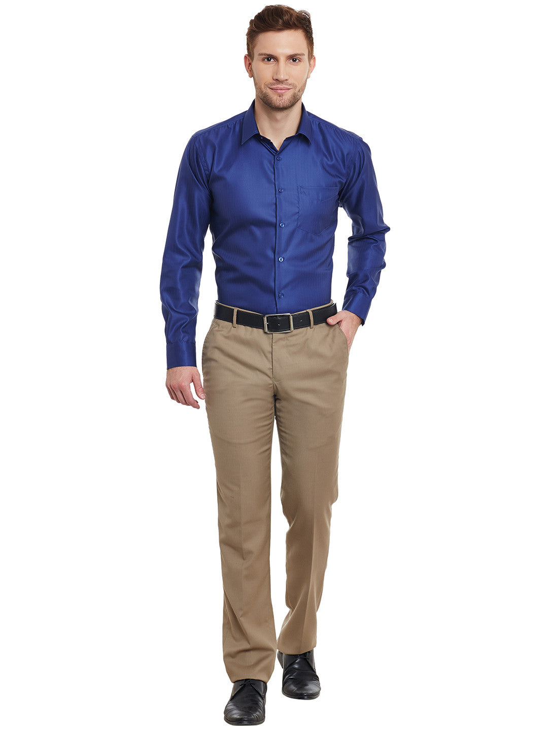 Men Navy Blue Solid  Pure  Cotton Slim Fit Formal Shirt