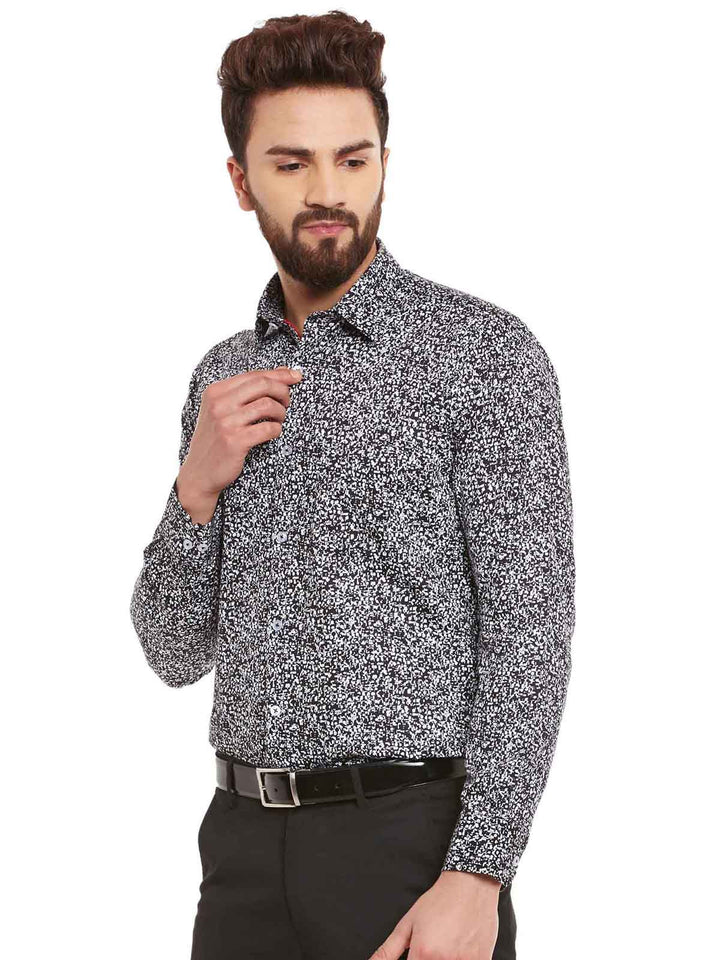 Men Black  Print Pure Cotton Slim Fit Formal Shirt