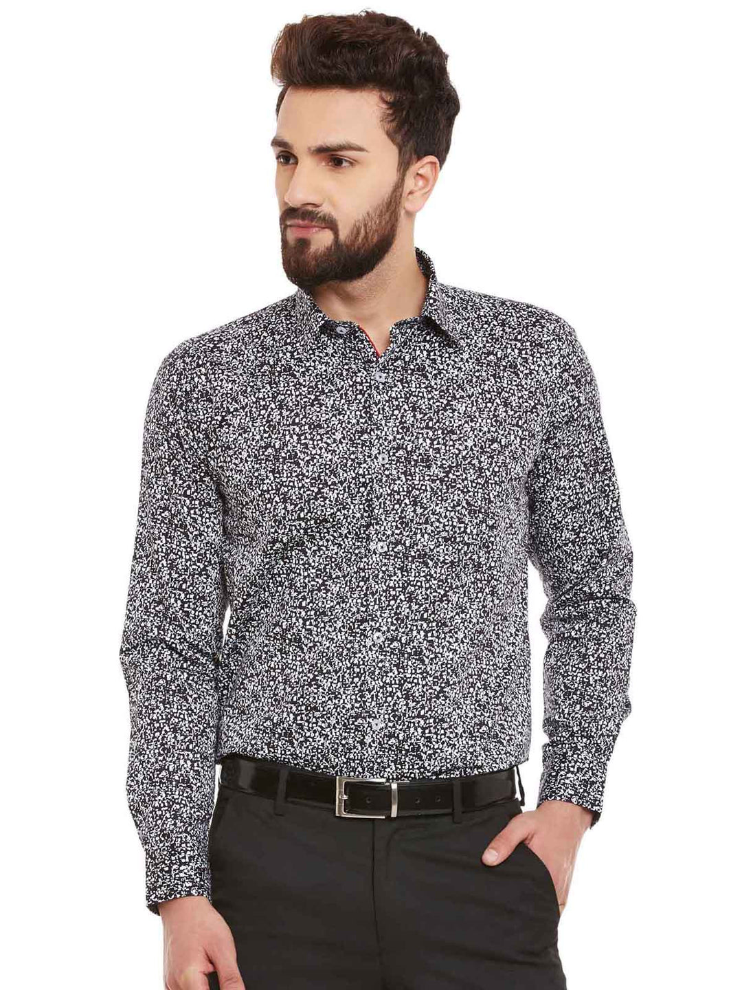 Men Black  Print Pure Cotton Slim Fit Formal Shirt