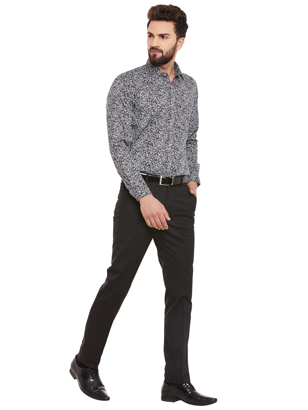 Men Black  Print Pure Cotton Slim Fit Formal Shirt