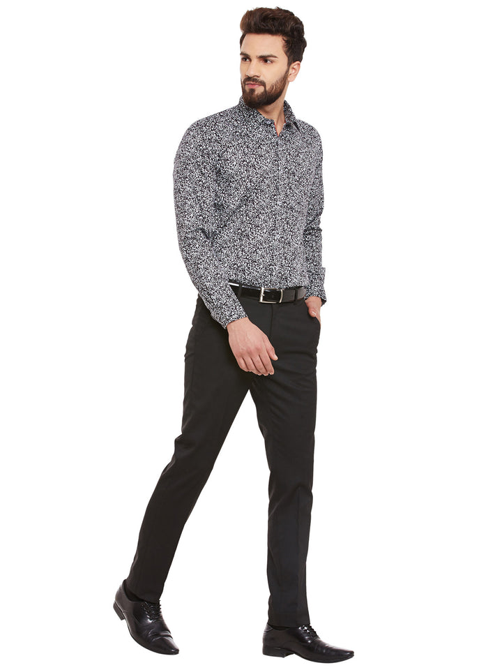 Men Black  Print Pure Cotton Slim Fit Formal Shirt