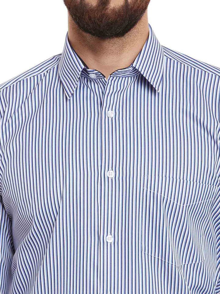 Men White and Blue Stripes Slim Fit Formal Shirt