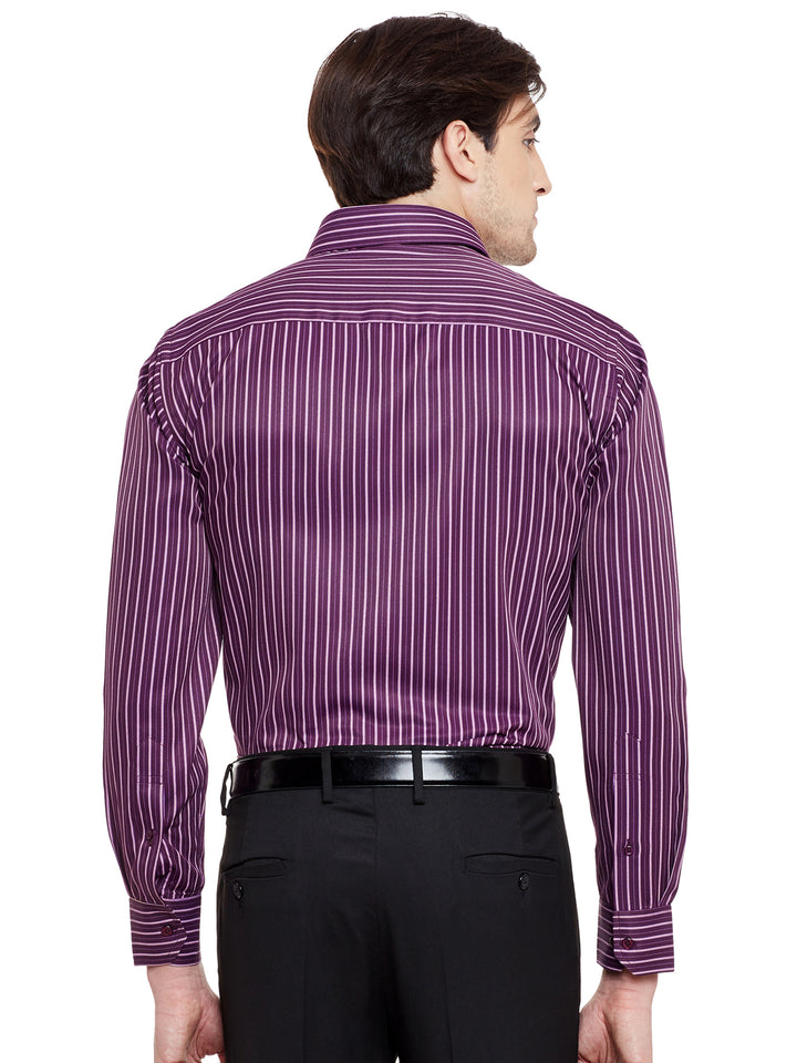 Men Wine Stripe Rich Cotton Slim Fit Formal Shirt