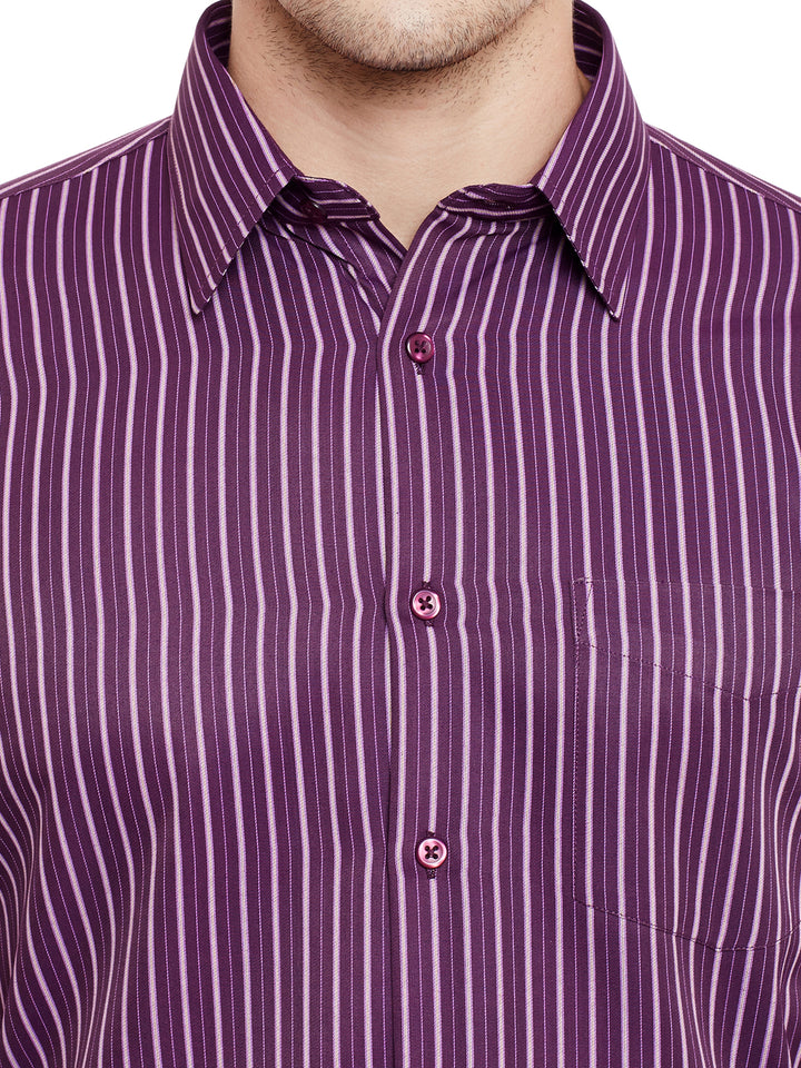 Men Wine Stripe Rich Cotton Slim Fit Formal Shirt