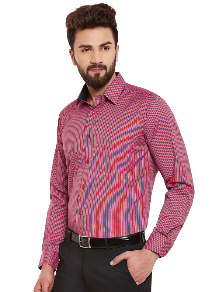 Men Red Stripes Slim Fit Formal Shirt