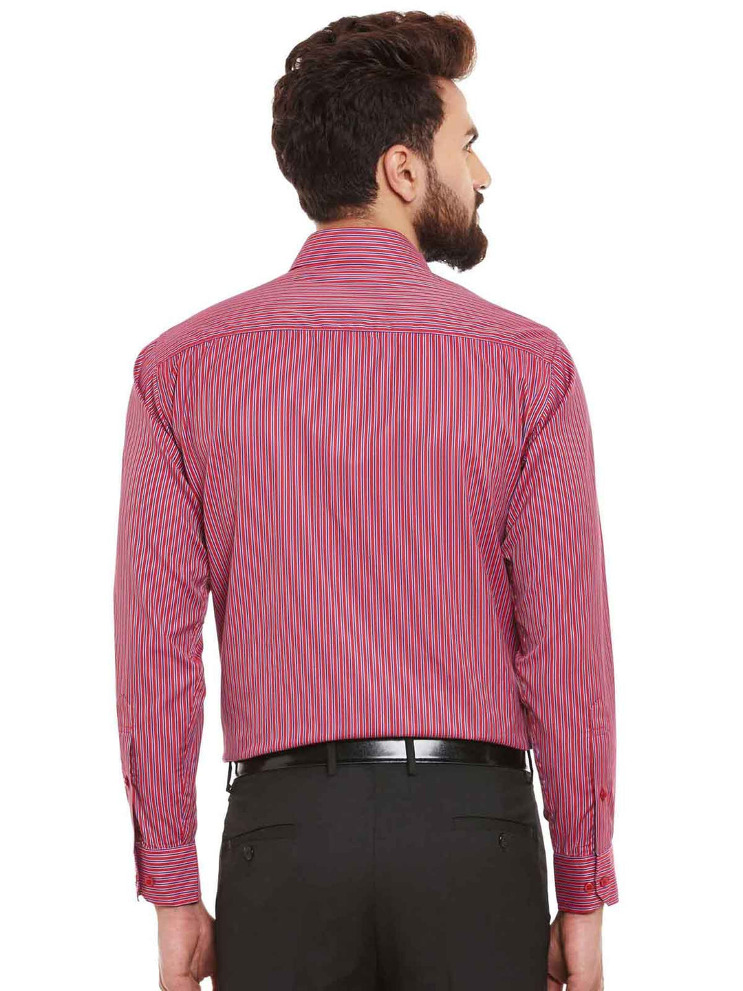 Men Red Stripes Slim Fit Formal Shirt