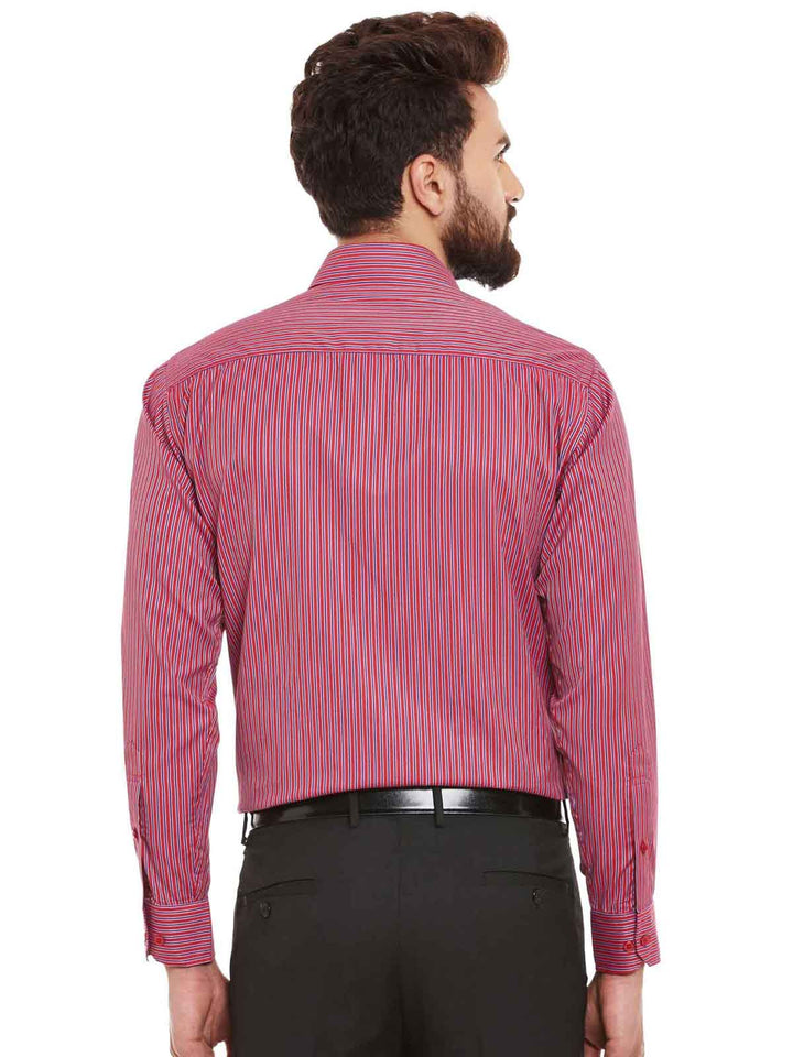Men Red Stripes Slim Fit Formal Shirt