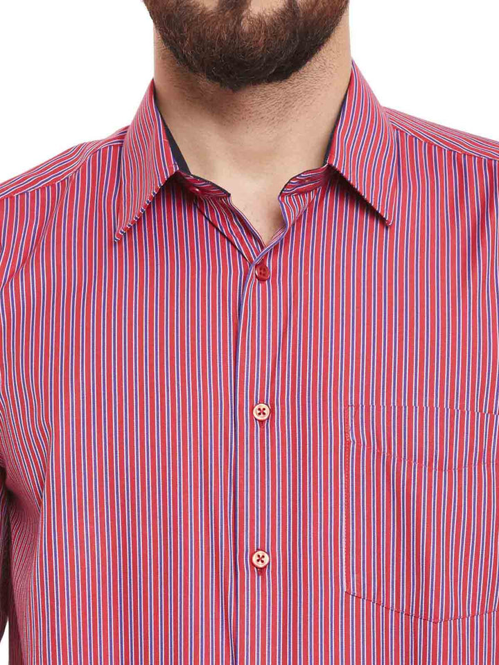 Men Red Stripes Slim Fit Formal Shirt