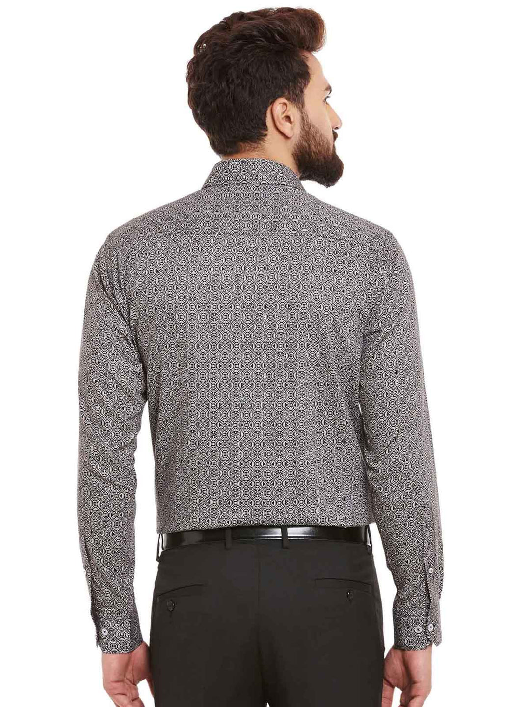 Men Black and White Print Pure Cotton Slim Fit Formal Shirt