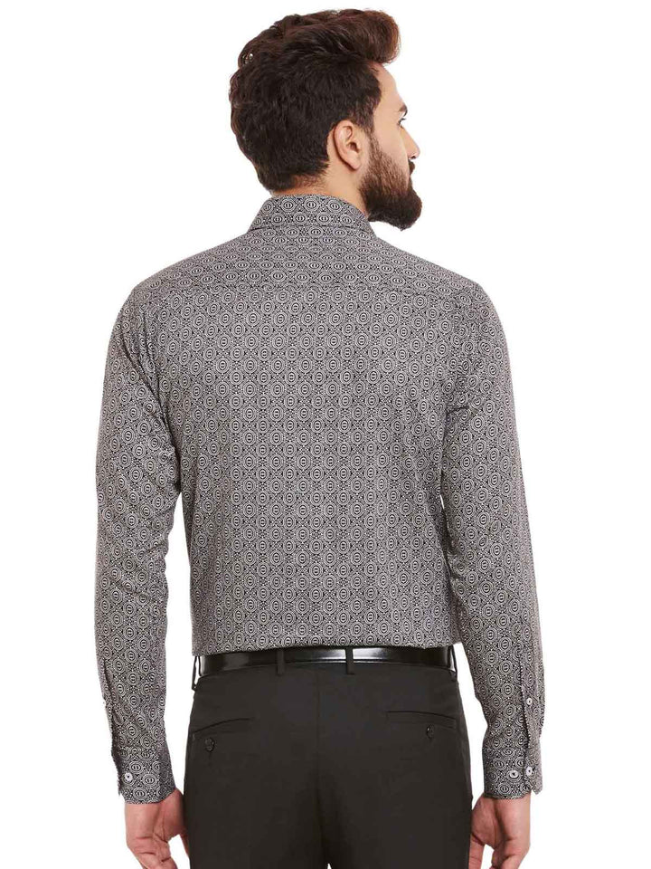 Men Black and White Print Pure Cotton Slim Fit Formal Shirt