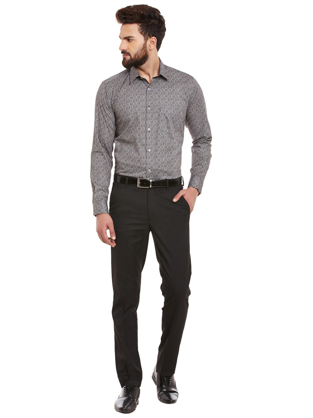 Men Black and White Print Pure Cotton Slim Fit Formal Shirt