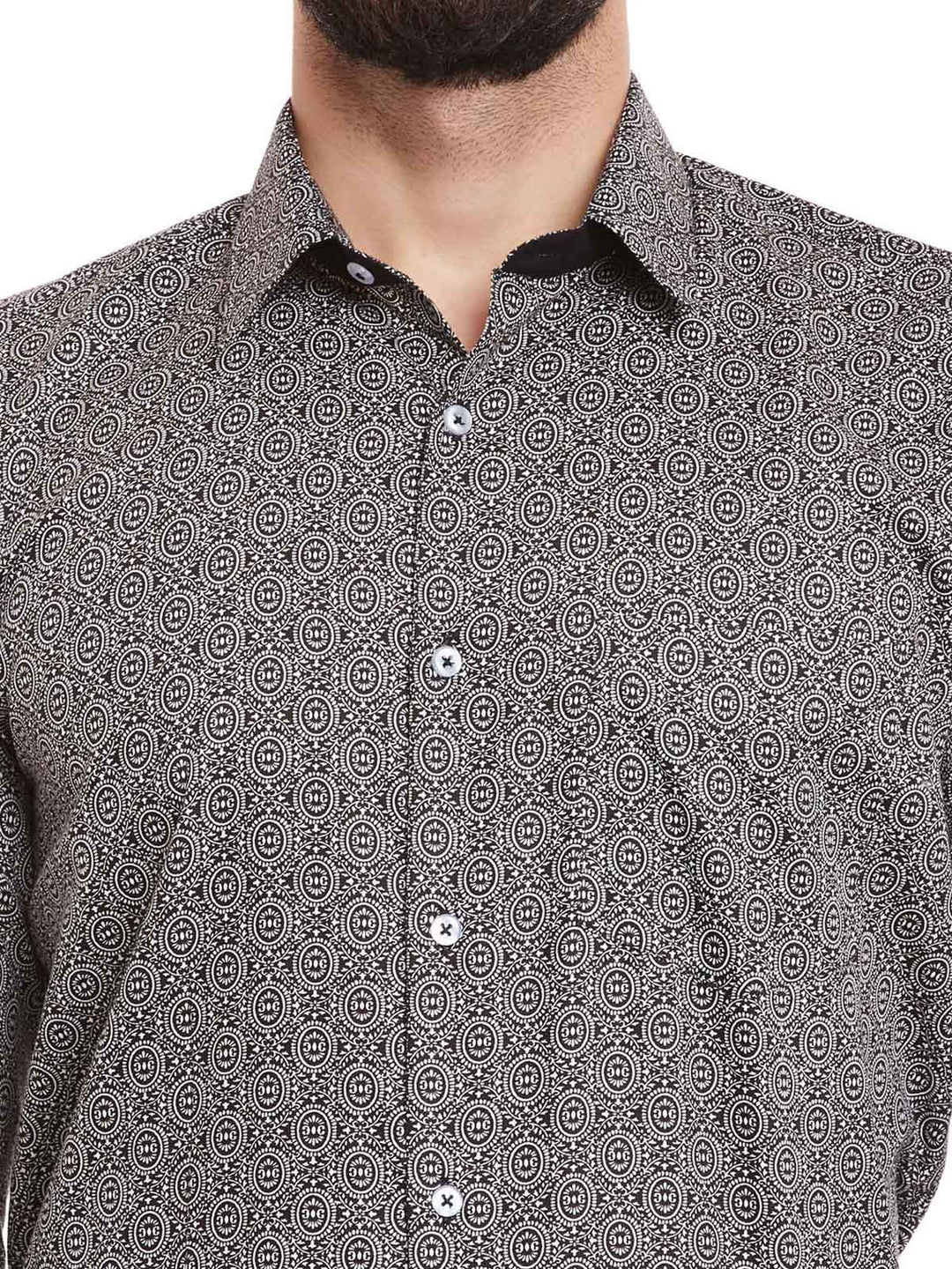 Men Black and White Print Pure Cotton Slim Fit Formal Shirt