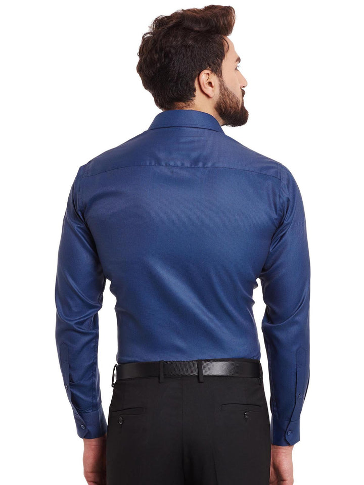 Men Navy and Blue Solid Slim Fit Formal Shirt