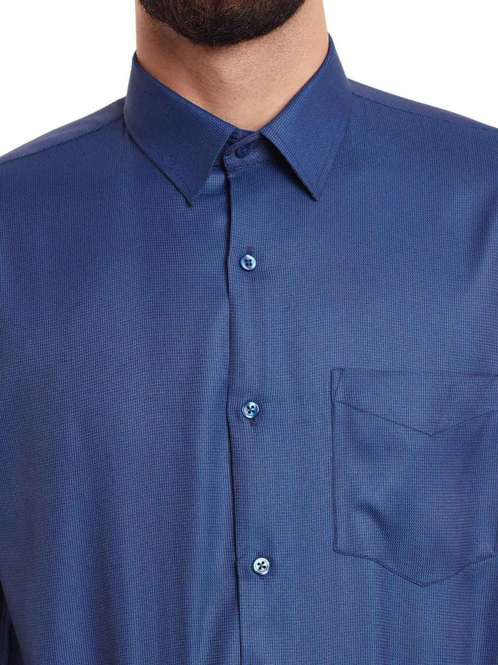Men Navy and Blue Solid Slim Fit Formal Shirt