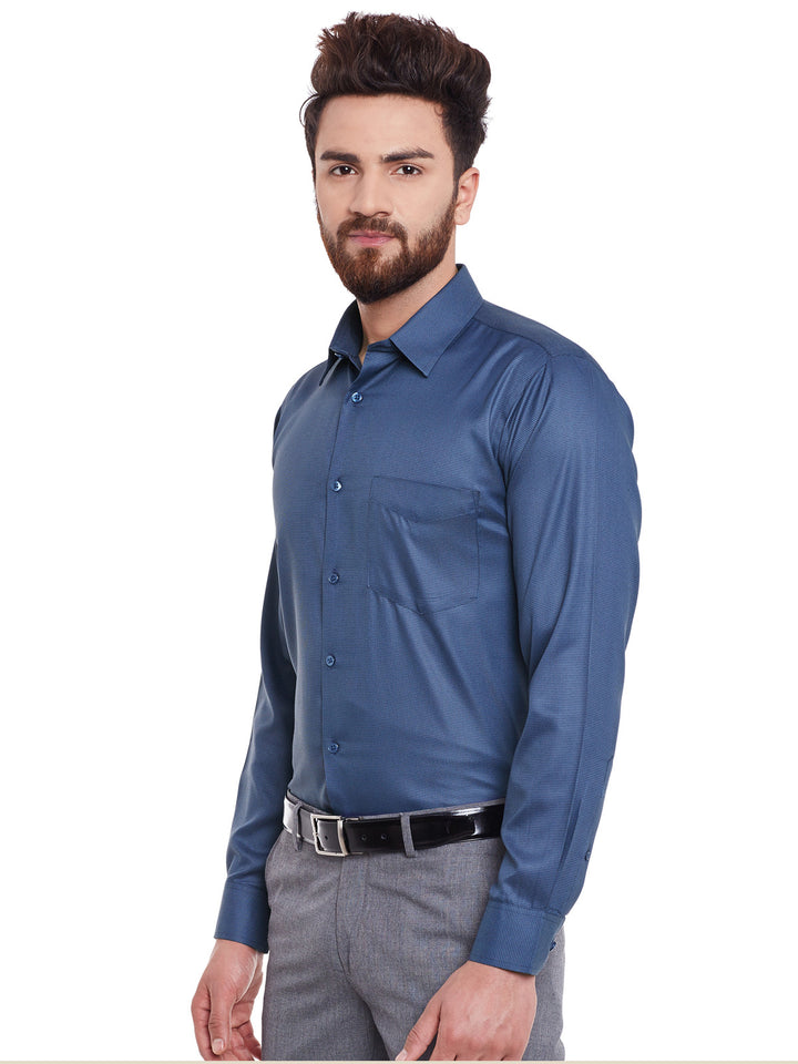Men Navy and Grey Solid Slim Fit Formal Shirt