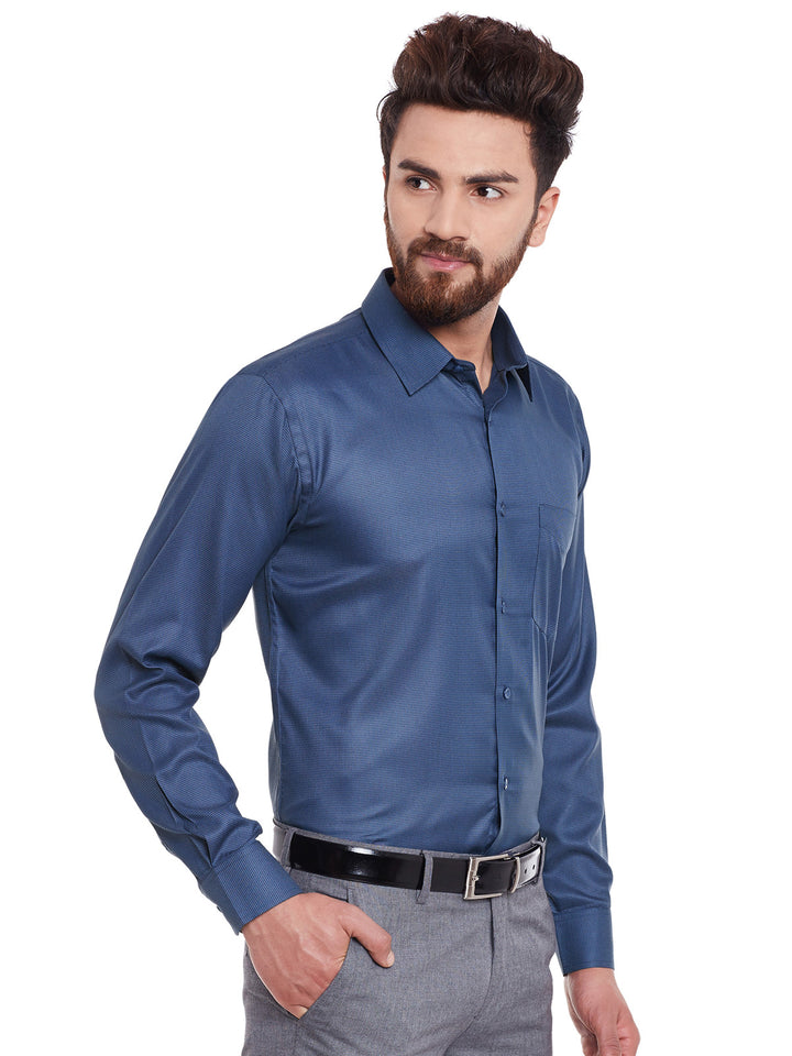 Men Navy and Grey Solid Slim Fit Formal Shirt