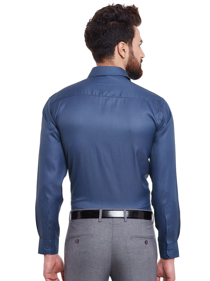Men Navy and Grey Solid Slim Fit Formal Shirt