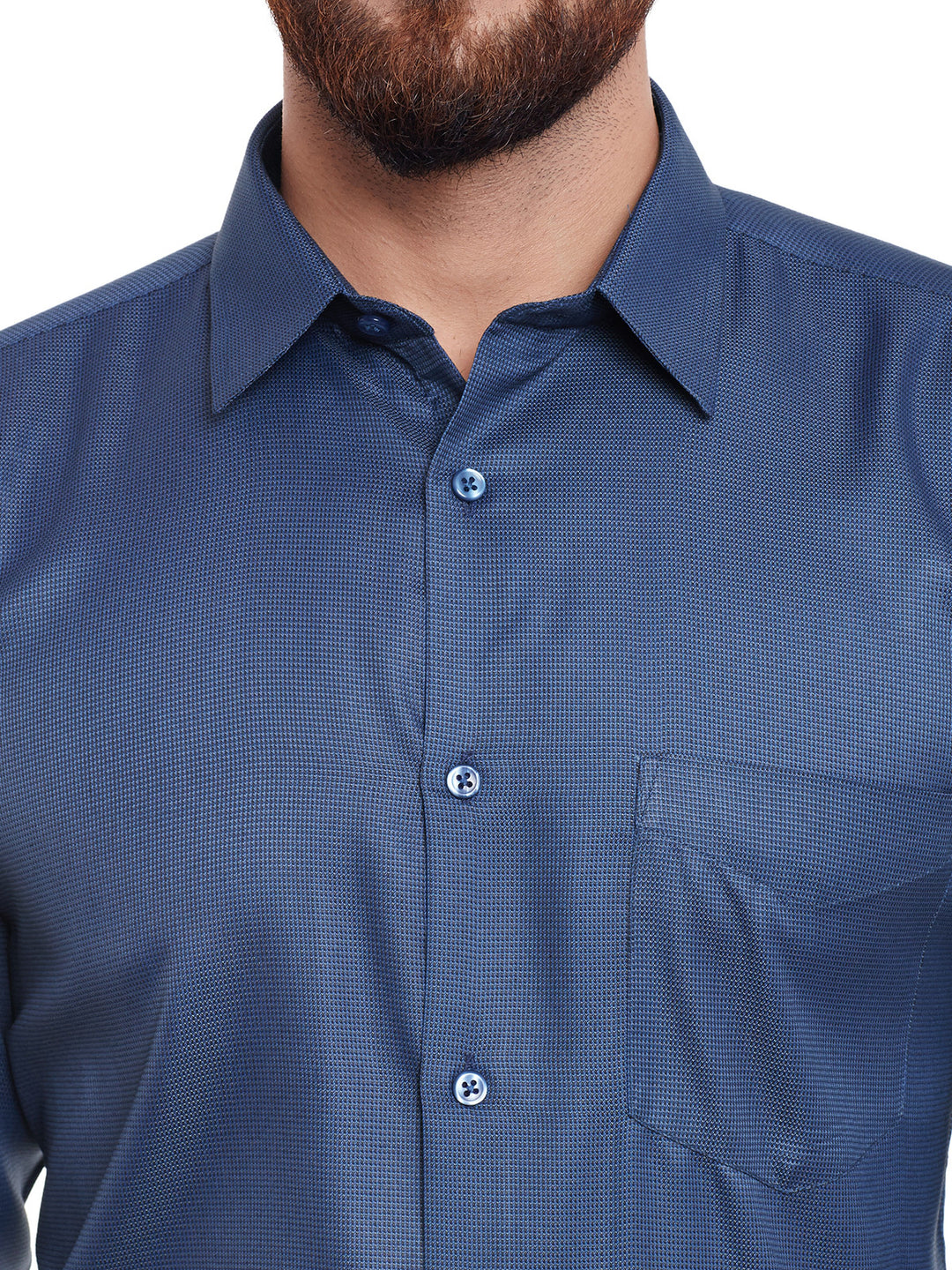 Men Navy and Grey Solid Slim Fit Formal Shirt