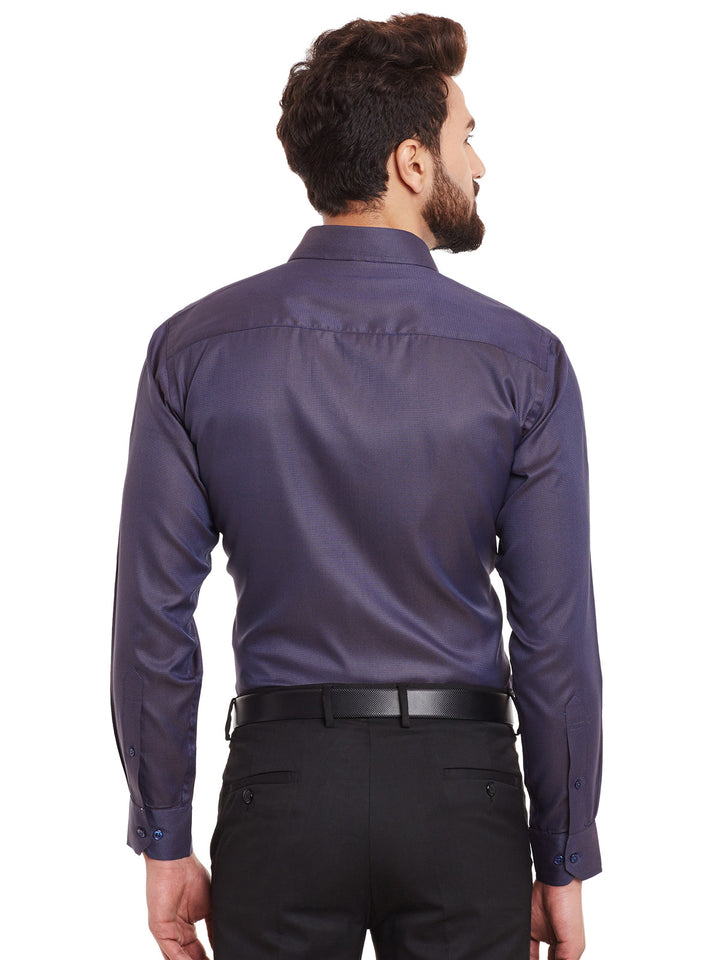 Men Navy and Orange Solid Slim Fit Formal Shirt