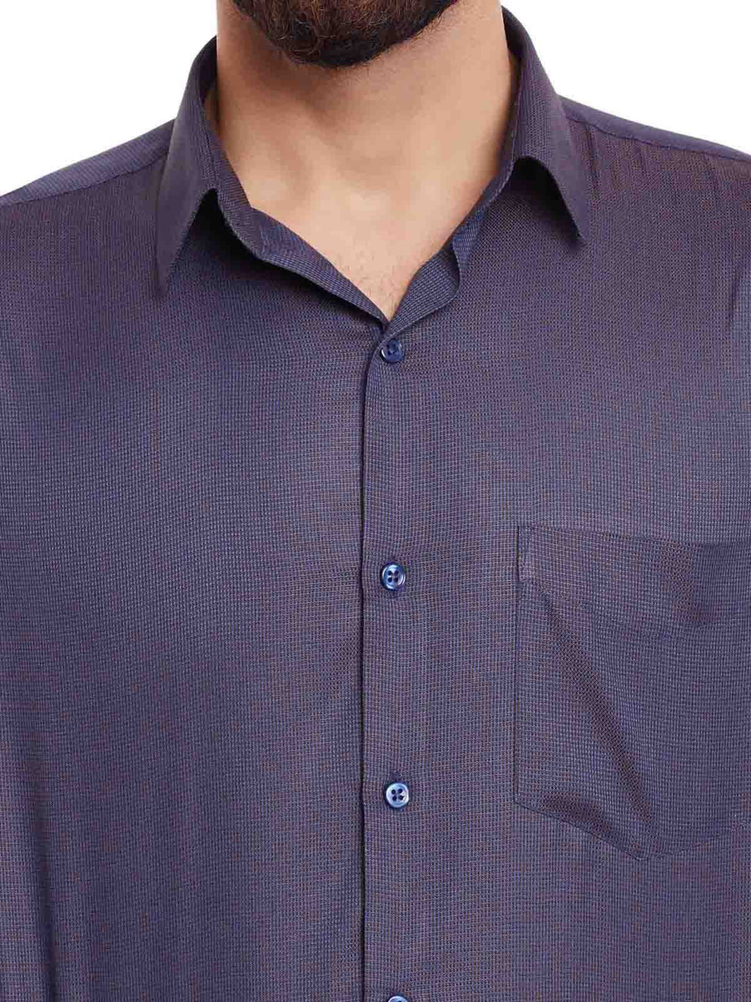 Men Navy and Orange Solid Slim Fit Formal Shirt