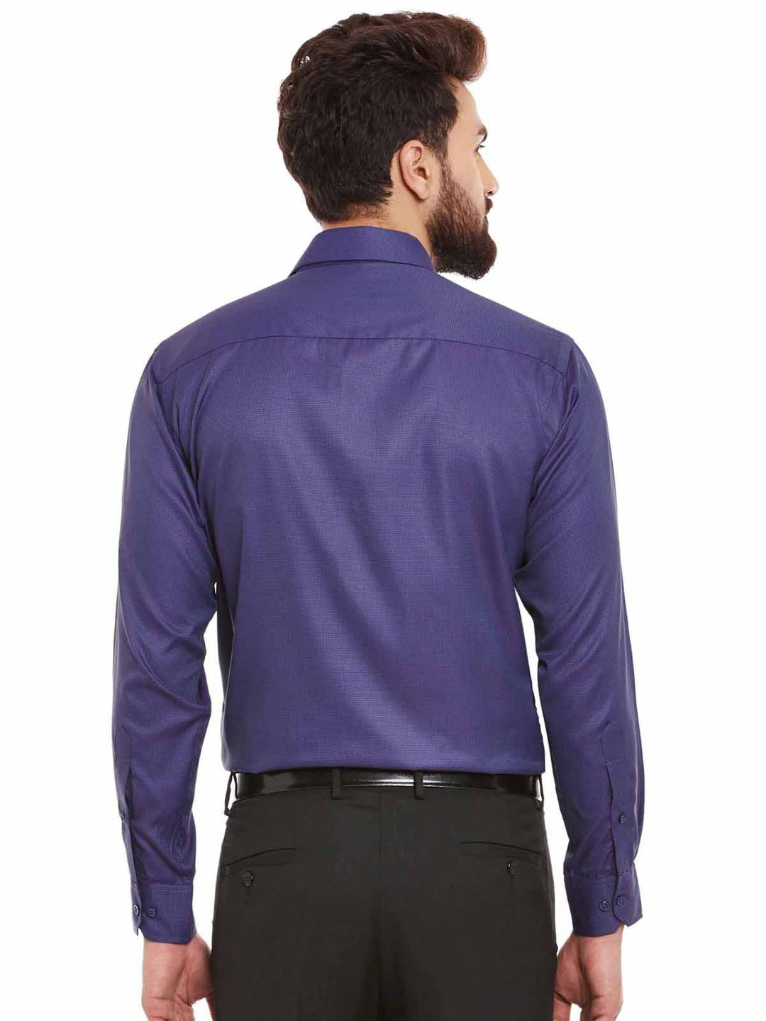 Men Navy and Purple Solid Slim Fit Formal Shirt