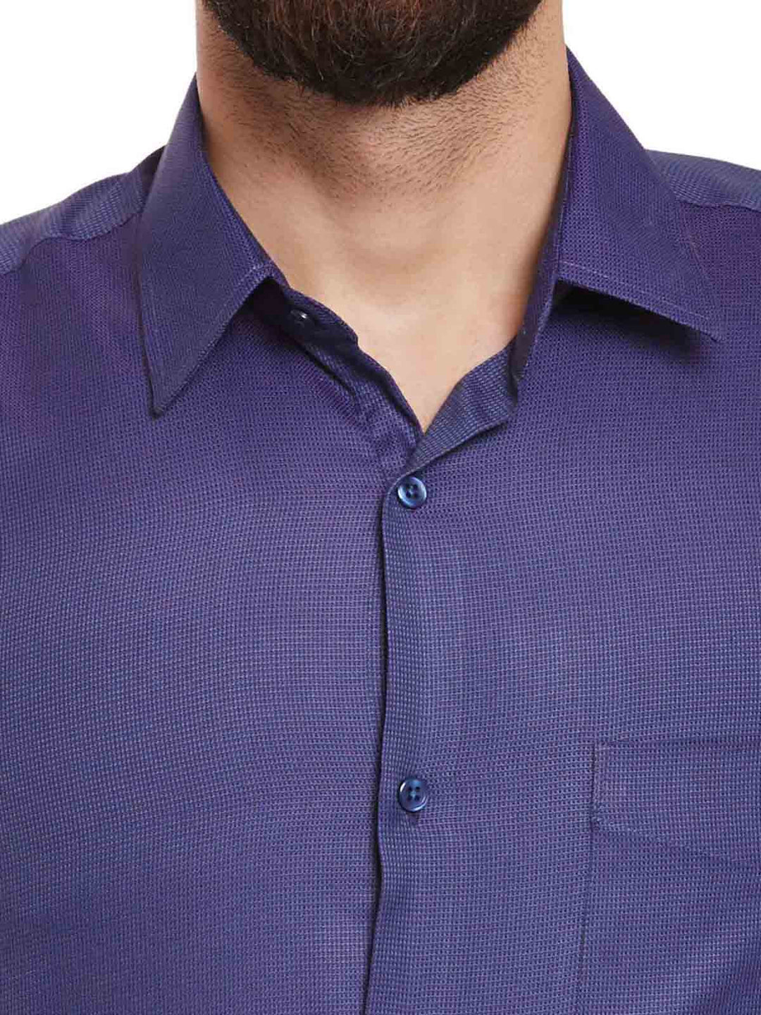 Men Navy and Purple Solid Slim Fit Formal Shirt