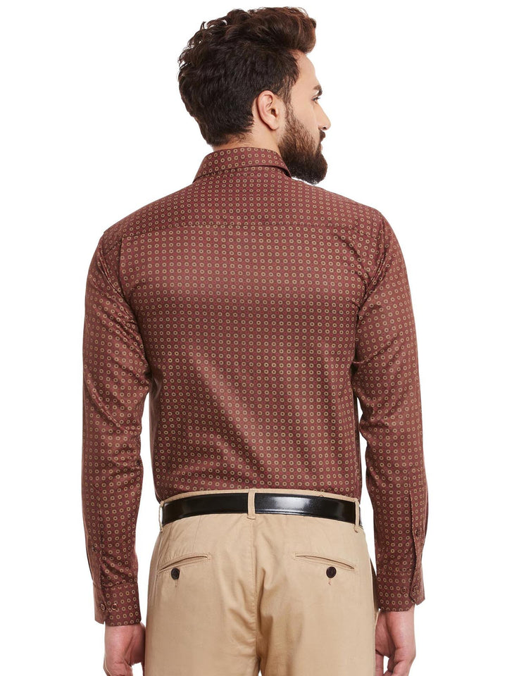Men Brown and Red Print Pure Cotton Slim Fit Formal Shirt