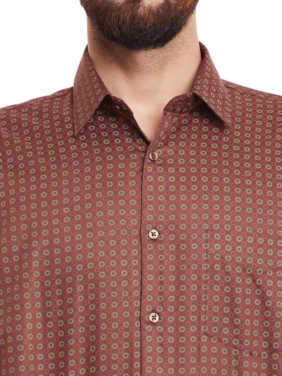Men Brown and Red Print Pure Cotton Slim Fit Formal Shirt