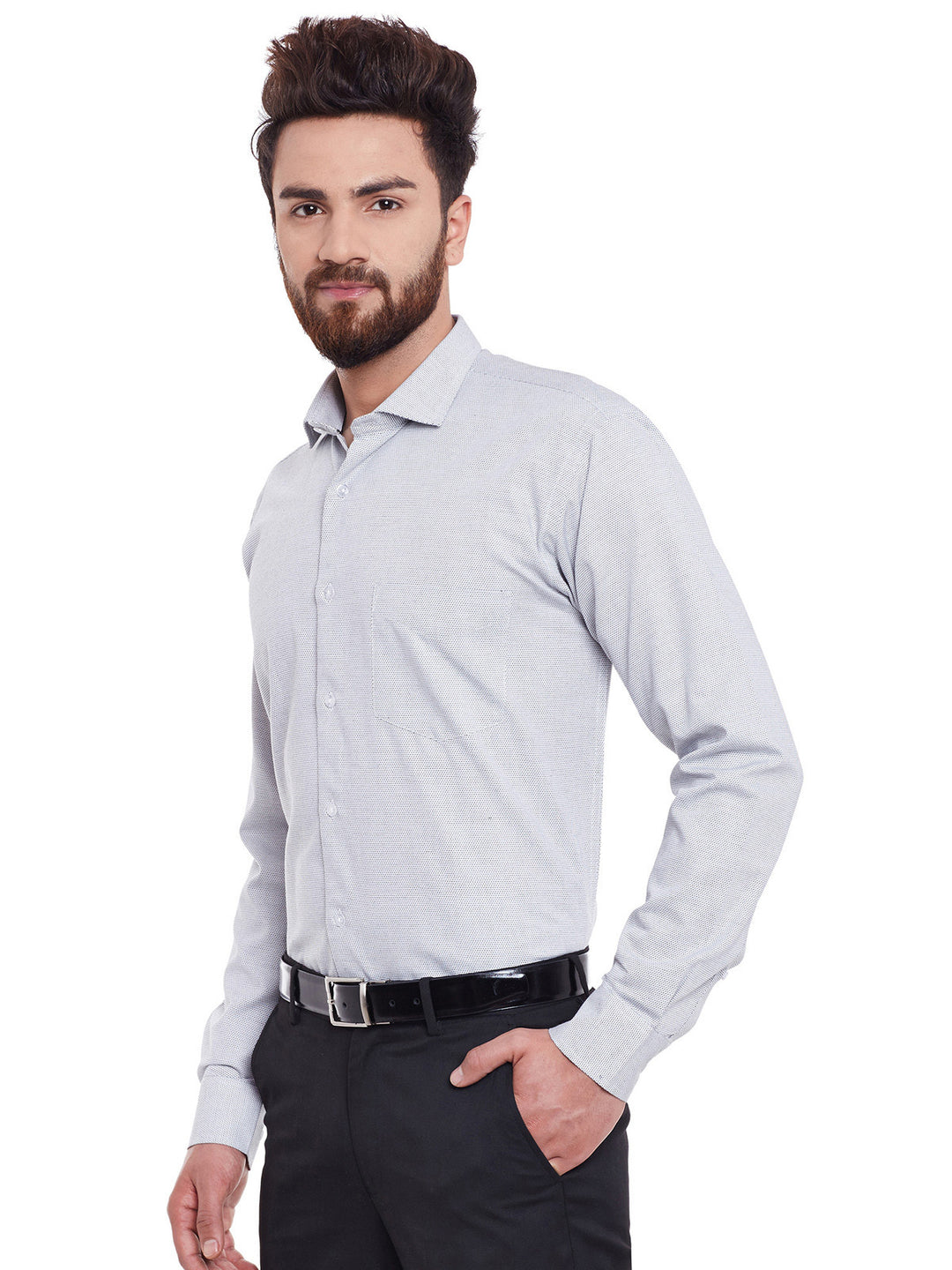 Men White and Black Solid Pure Cotton Slim Fit Formal Shirt