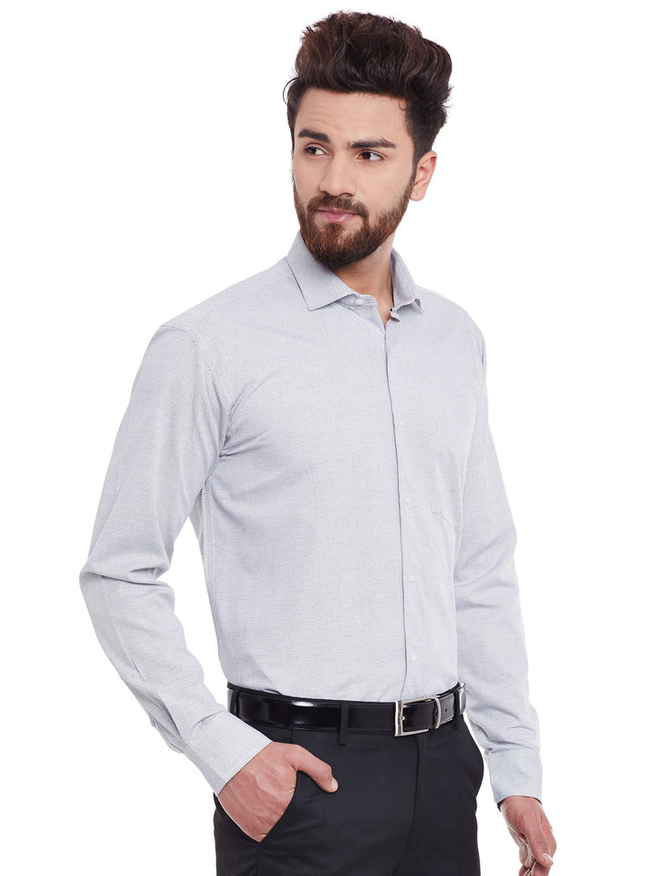 Men White and Black Solid Pure Cotton Slim Fit Formal Shirt