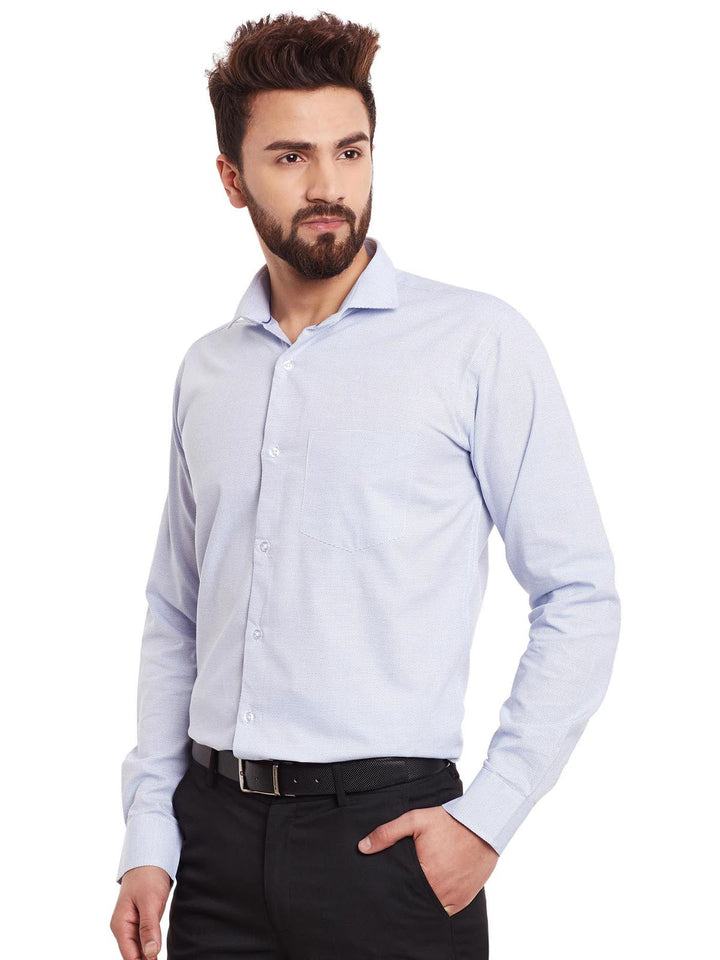 Men White and Blue Solid Pure Cotton Slim Fit Formal Shirt
