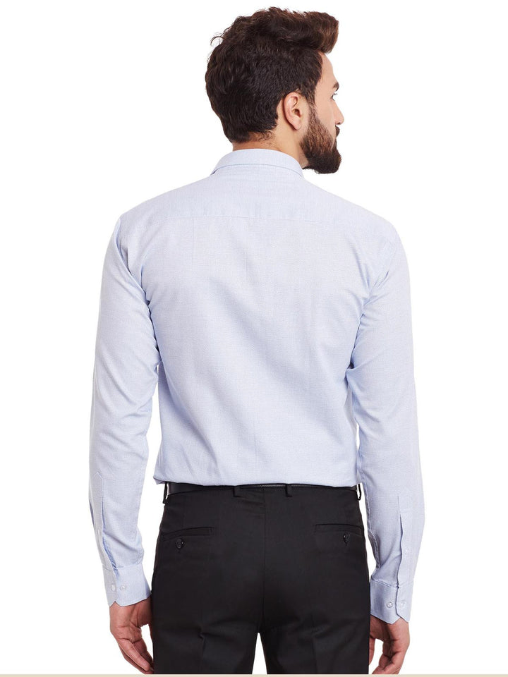 Men White and Blue Solid Pure Cotton Slim Fit Formal Shirt