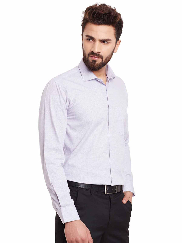 Men White and Purple Solid Pure Cotton Slim Fit Formal Shirt