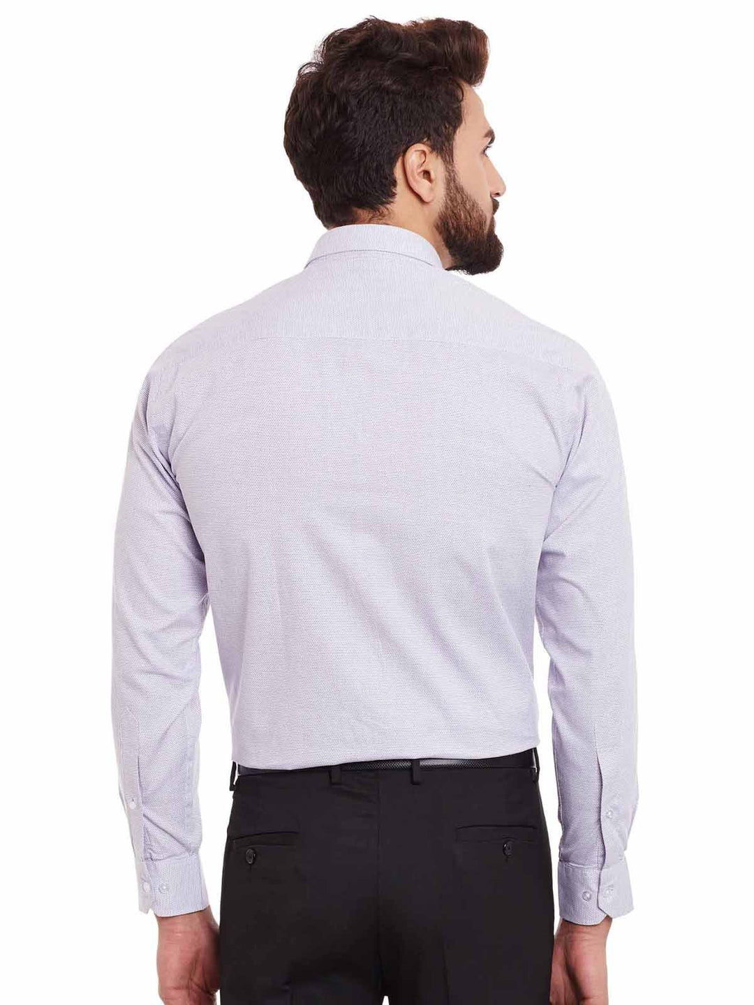Men White and Purple Solid Pure Cotton Slim Fit Formal Shirt