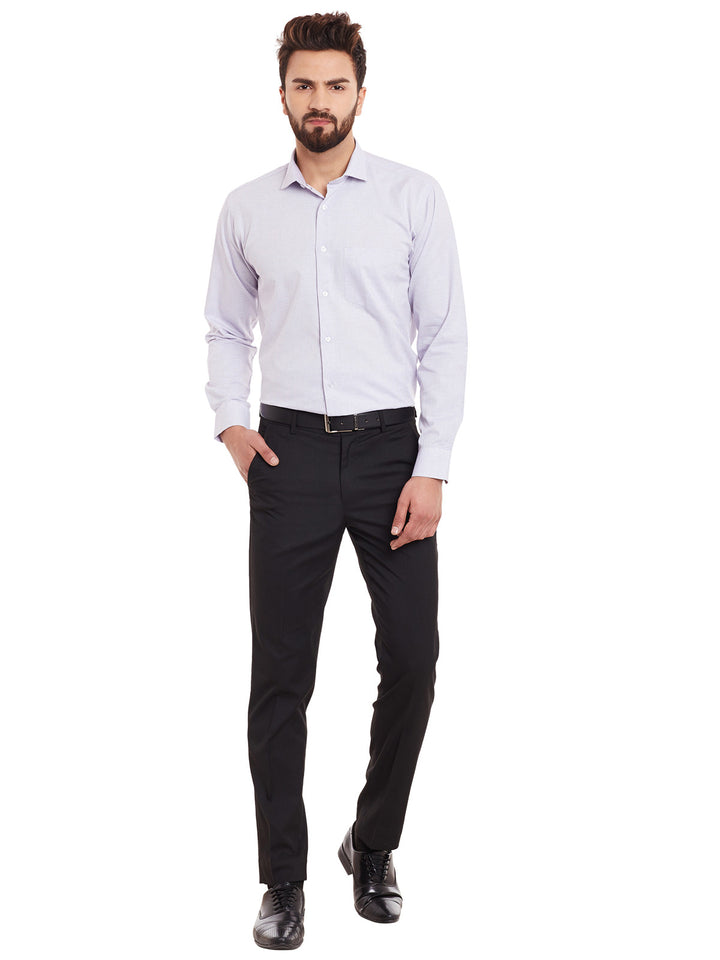 Men White and Purple Solid Pure Cotton Slim Fit Formal Shirt